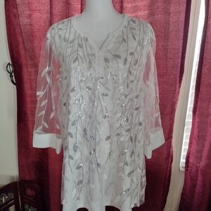 NWOT. SIZE 2XL.  Elegant White and Silver Embroidered Women's Top  This Is New
